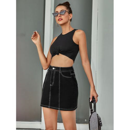 Ins Fashion High Waist Packet Buttock Denim Short Women Skirts