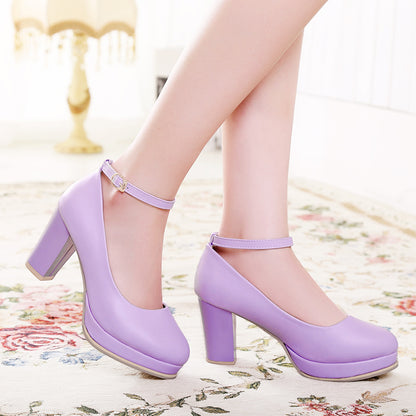 Buckle Strap Platform Pumps High Heels for Women 9656