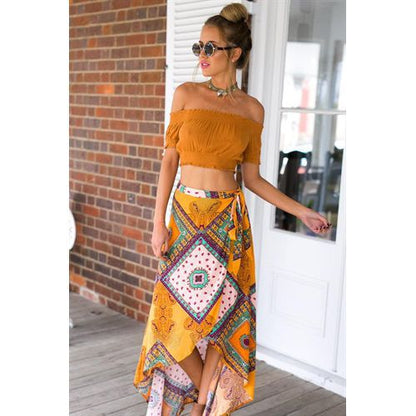 Bohemia Printed Swallow Tail Daily Long Women Skirts