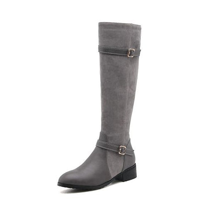 Women Buckle Low Heel Tall Chelsea Boots