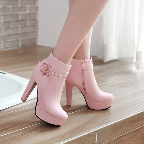 Women's Flower High Heels Platform Short Boots