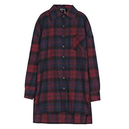 Plaid Spring Loose Casual Mid-length Women Blouses