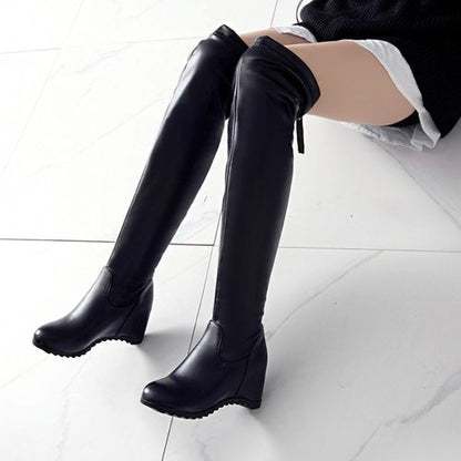 Women zipper wedge heeled Knee High Boots