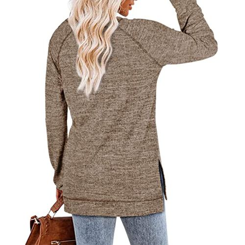 Womens Solid Color Round Neck Pullover Long Sleeved Top