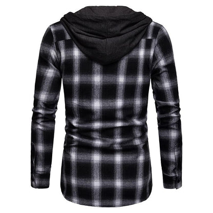 Men's Business Grid Casual Hooded Long Sleeves Shirts