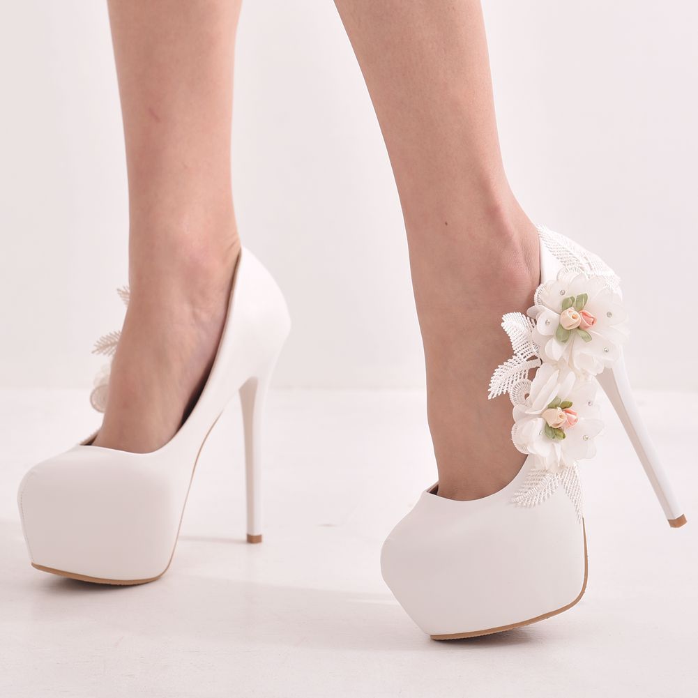 Women Round Toe Flora Feathers Stiletto Heel Platform Pumps Bridal Wedding Shoes