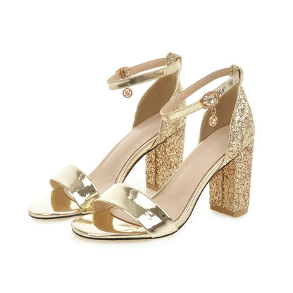 Women's High Heels Thick Heels Sequins Openwork Sandals