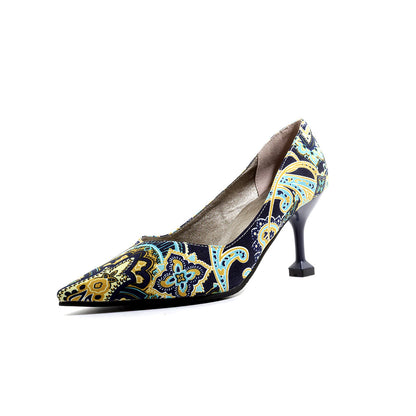 Floral Printed High Heel Shallow Mouth Women Pumps