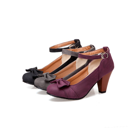 Thick Heeled High Heel Round Head Buckle Belt Shallow Women Pumps