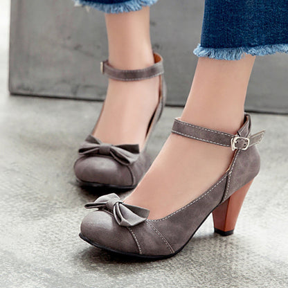 Thick Heeled High Heel Round Head Buckle Belt Shallow Women Pumps