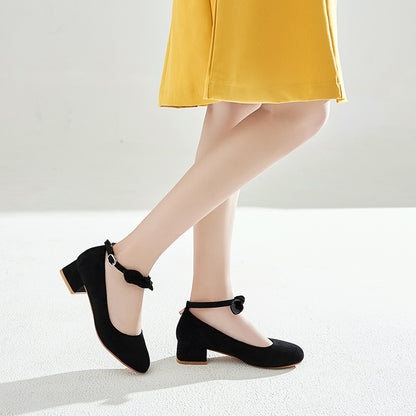 Leisure Square Heel Buckle Shallow Toe Women Chunky Pumps Shoes