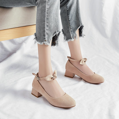 Leisure Square Heel Buckle Shallow Toe Women Chunky Pumps Shoes