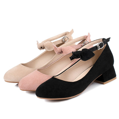 Leisure Square Heel Buckle Shallow Toe Women Chunky Pumps Shoes