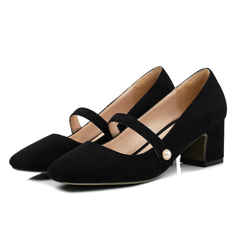 Shallow Toe Mary Janes Women Chunky Pumps