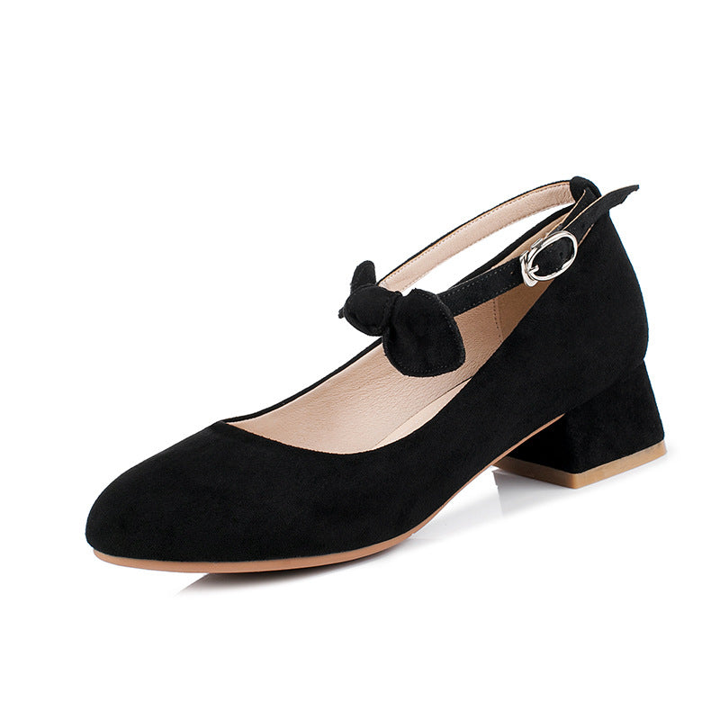 Leisure Square Heel Buckle Shallow Toe Women Chunky Pumps Shoes