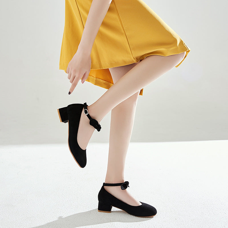 Leisure Square Heel Buckle Shallow Toe Women Chunky Pumps Shoes