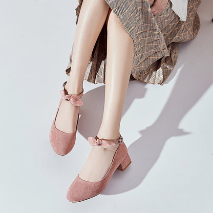 Leisure Square Heel Buckle Shallow Toe Women Chunky Pumps Shoes