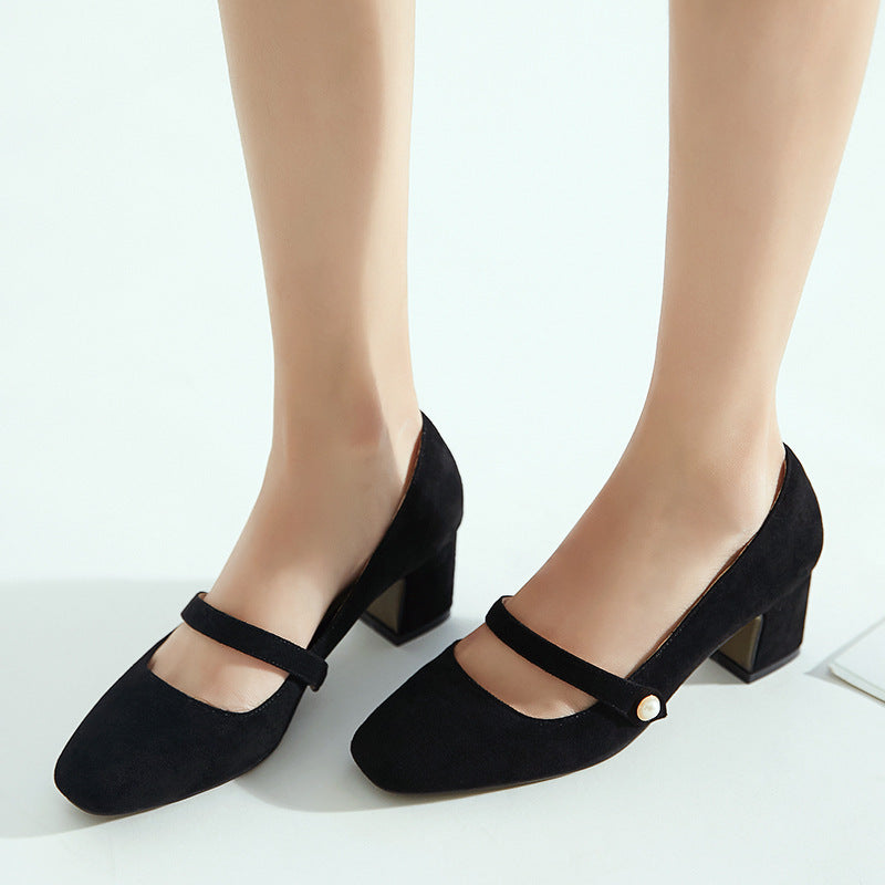 Shallow Toe Mary Janes Women Chunky Pumps