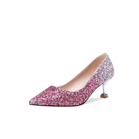 Sequins Wedding Shoes Shallow Kitten Heels Pumps