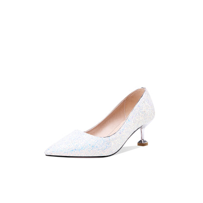 Sequins Wedding Shoes Shallow Kitten Heels Pumps