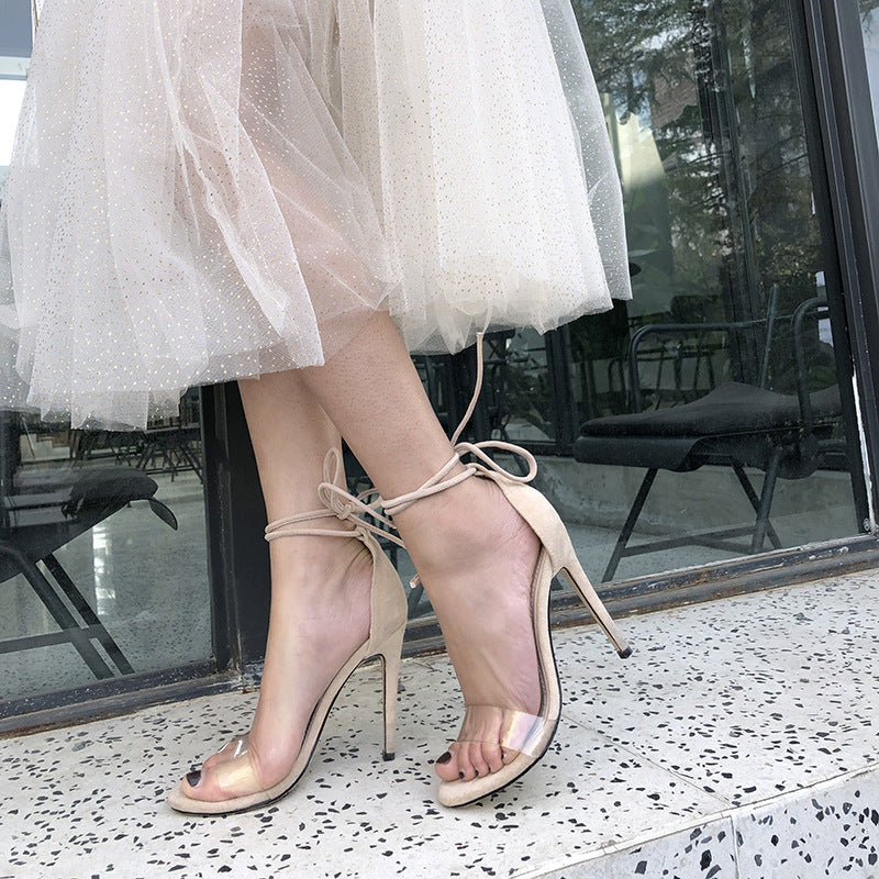 Women's Ultra High Heeled Strap Transparent Stiletto Heel Sandals