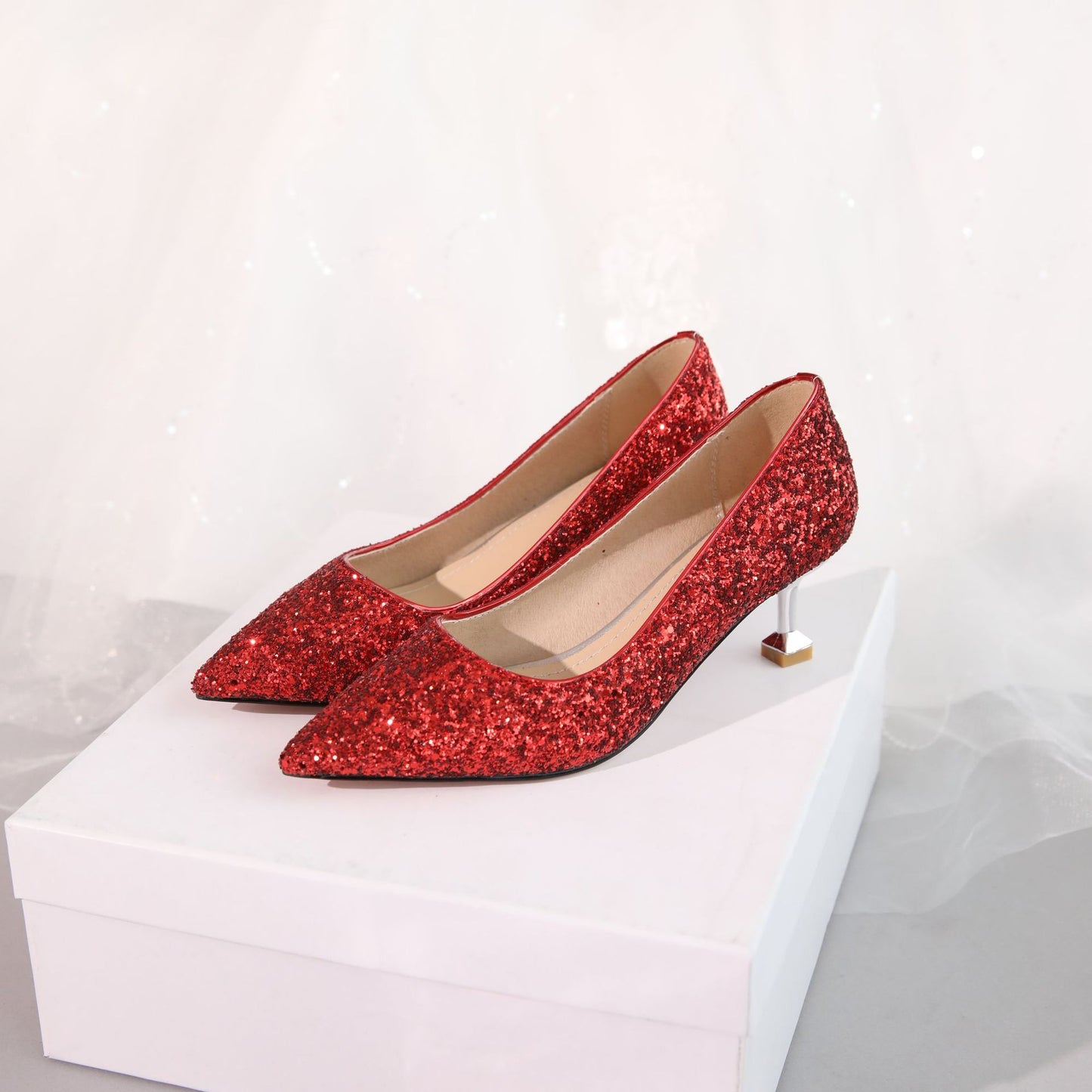 Sequins Wedding Shoes Shallow Kitten Heels Pumps