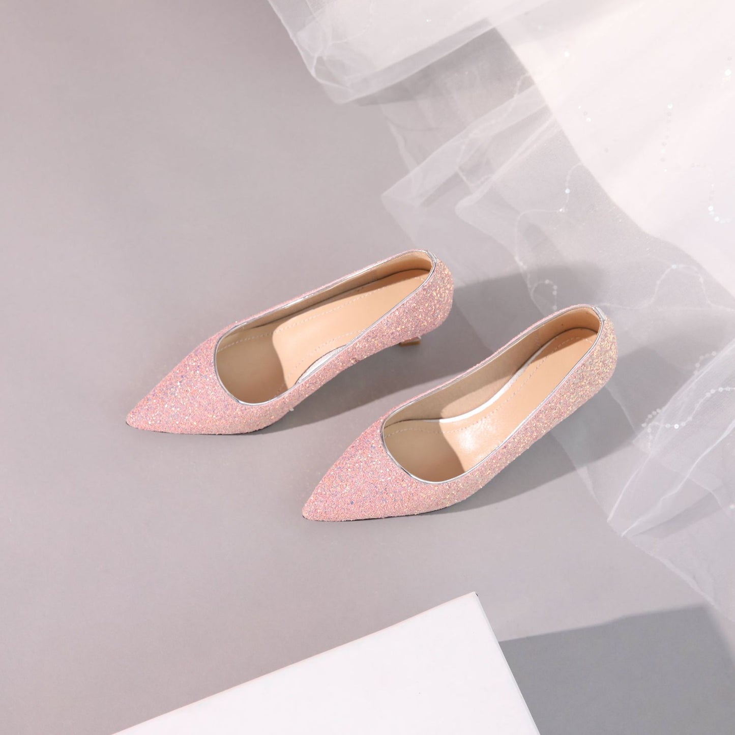 Sequins Wedding Shoes Shallow Kitten Heels Pumps