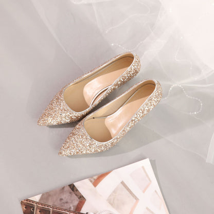 Sequins Wedding Shoes Shallow Kitten Heels Pumps