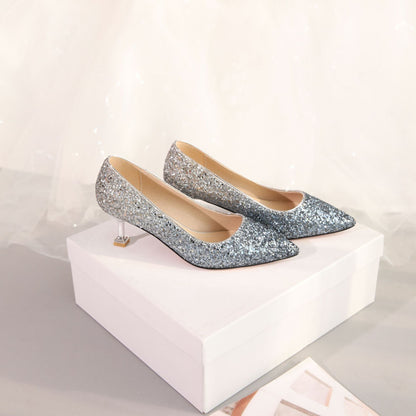 Sequins Wedding Shoes Shallow Kitten Heels Pumps