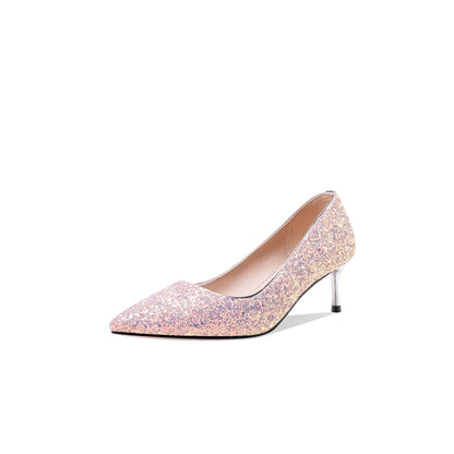 Pointed Toe Sequined Wedding Shoes Women Pumps Stiletto Middle Heels