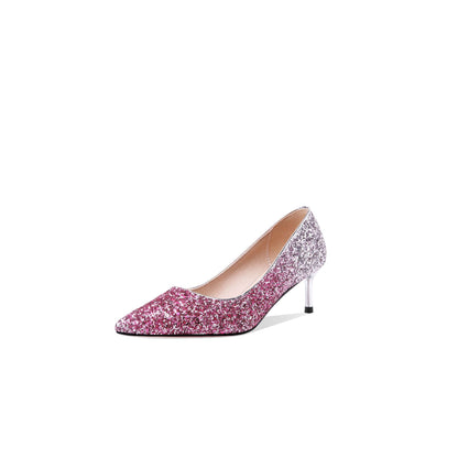 Pointed Toe Sequined Wedding Shoes Women Pumps Stiletto Middle Heels