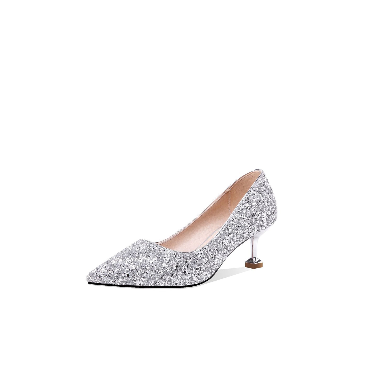 Sequins Wedding Shoes Shallow Kitten Heels Pumps