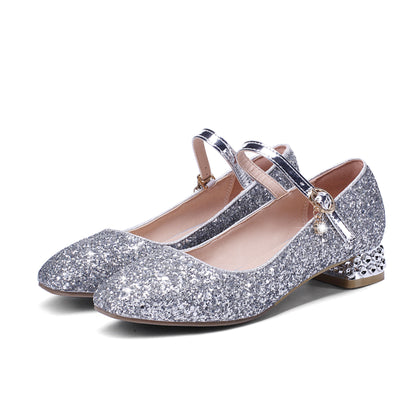 Women's Buckle Wedding Shoes Rhinestone Low Heeled Mary Janes