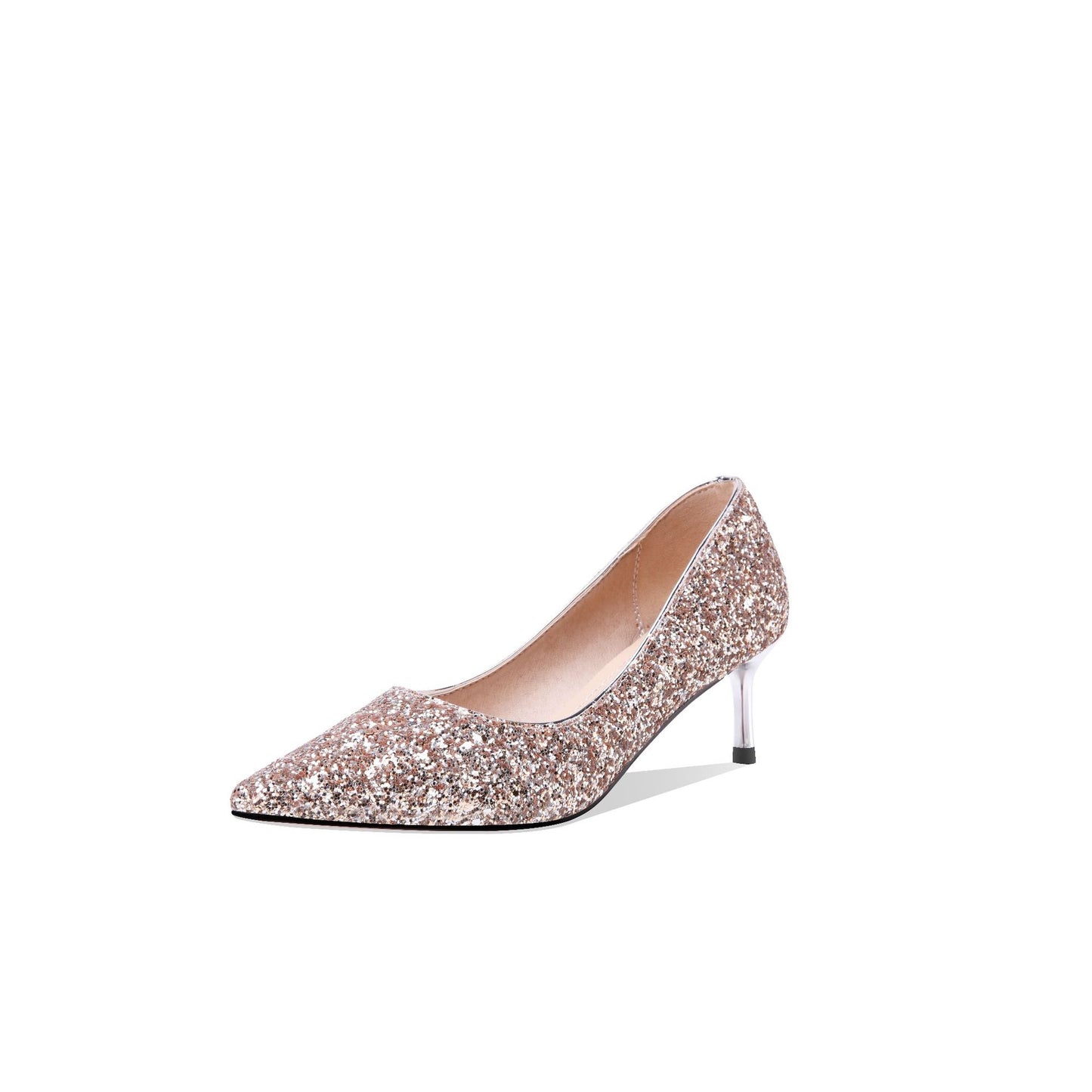 Pointed Toe Sequined Wedding Shoes Women Pumps Stiletto Middle Heels