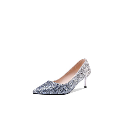 Pointed Toe Sequined Wedding Shoes Women Pumps Stiletto Middle Heels