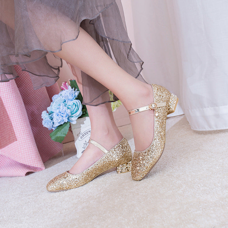 Women's Buckle Wedding Shoes Rhinestone Low Heeled Mary Janes