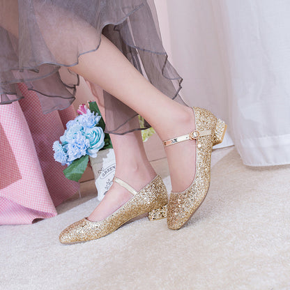 Women's Buckle Wedding Shoes Rhinestone Low Heeled Mary Janes