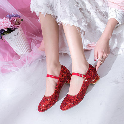 Women's Buckle Wedding Shoes Rhinestone Low Heeled Mary Janes