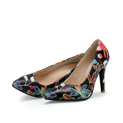 Pointed Toe Super High Heel Shallow Mouth Flower Printed Women Pumps Stiletto Heel Shoes