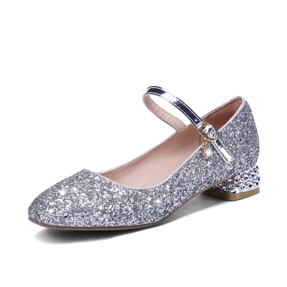 Women's Buckle Wedding Shoes Rhinestone Low Heeled Mary Janes