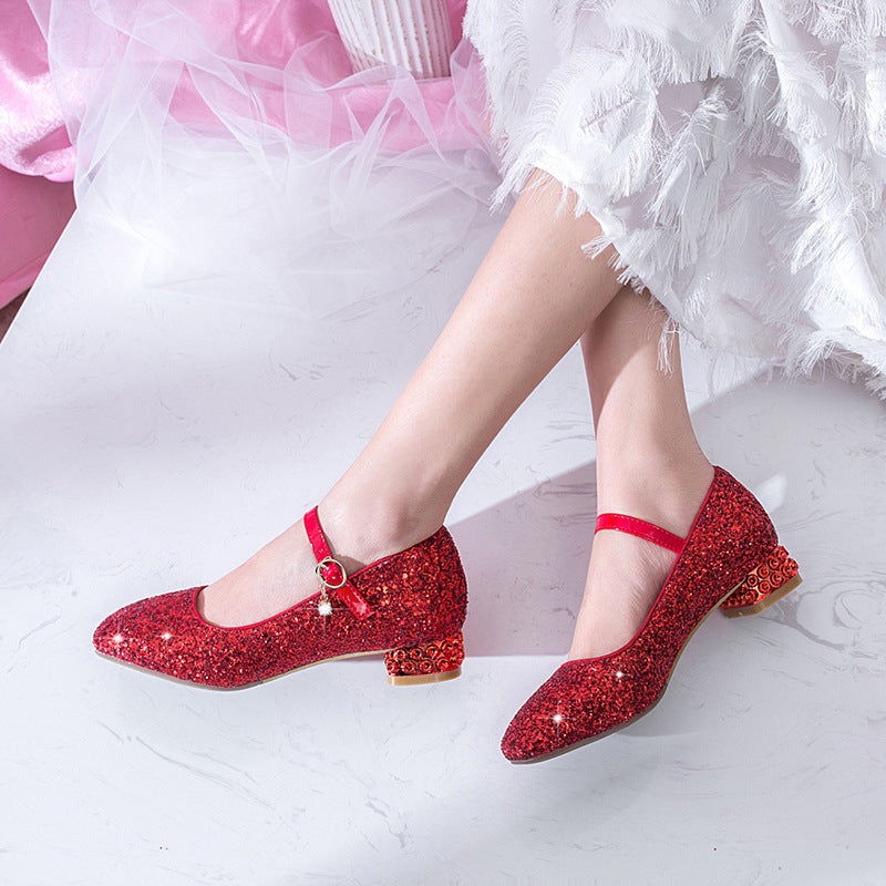 Women's Buckle Wedding Shoes Rhinestone Low Heeled Mary Janes