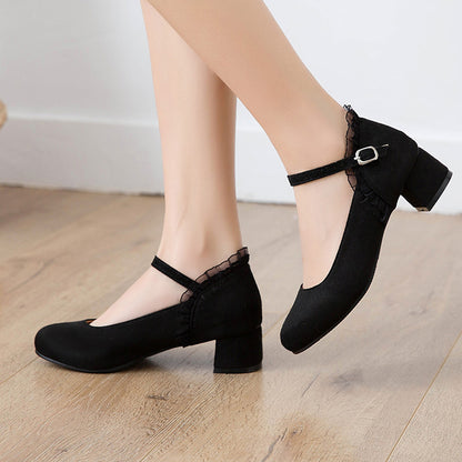 Mary Janes Middle Heel Buckle Belt Women Pumps