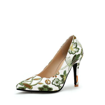 Pointed Toe Super High Heel Shallow Mouth Flower Printed Women Pumps Stiletto Heel Shoes