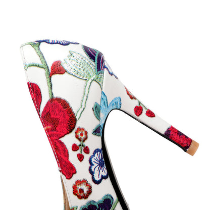 Pointed Toe Super High Heel Shallow Mouth Flower Printed Women Pumps Stiletto Heel Shoes