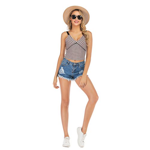 Summer Striped Vest Sling Sling Women V-neck Slim Short Knitwear Women Top