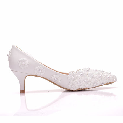 Women Lace Flora Bridal Wedding Shoes Stiletto Heel Pointed Toe Pumps