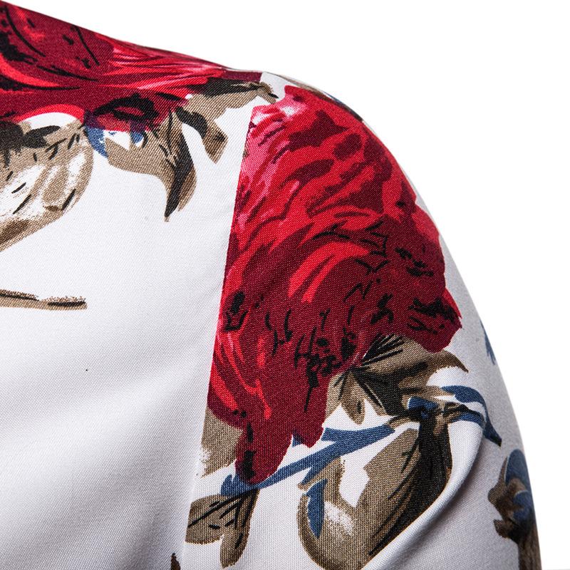 Men's Fashion Rose Pattern Decor Design Long Sleeves Shirts