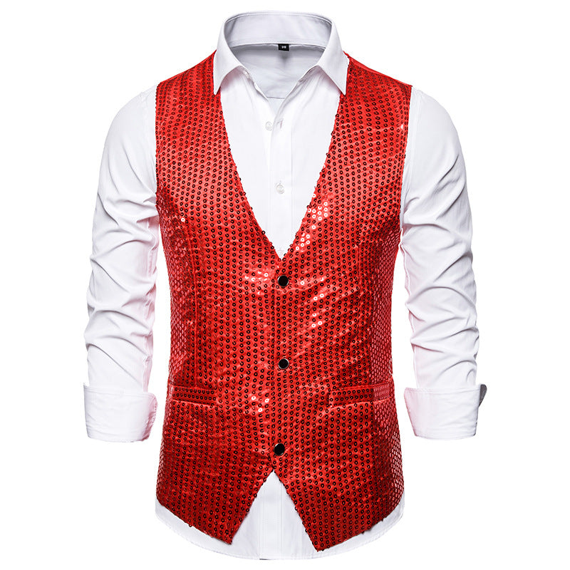 Sequined Men's Vest With Bowtie Performance Clothing