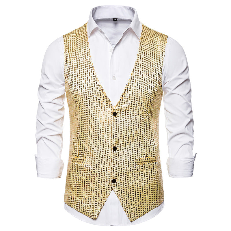 Sequined Men's Vest With Bowtie Performance Clothing