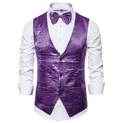 Sequined Men's Vest With Bowtie Performance Clothing